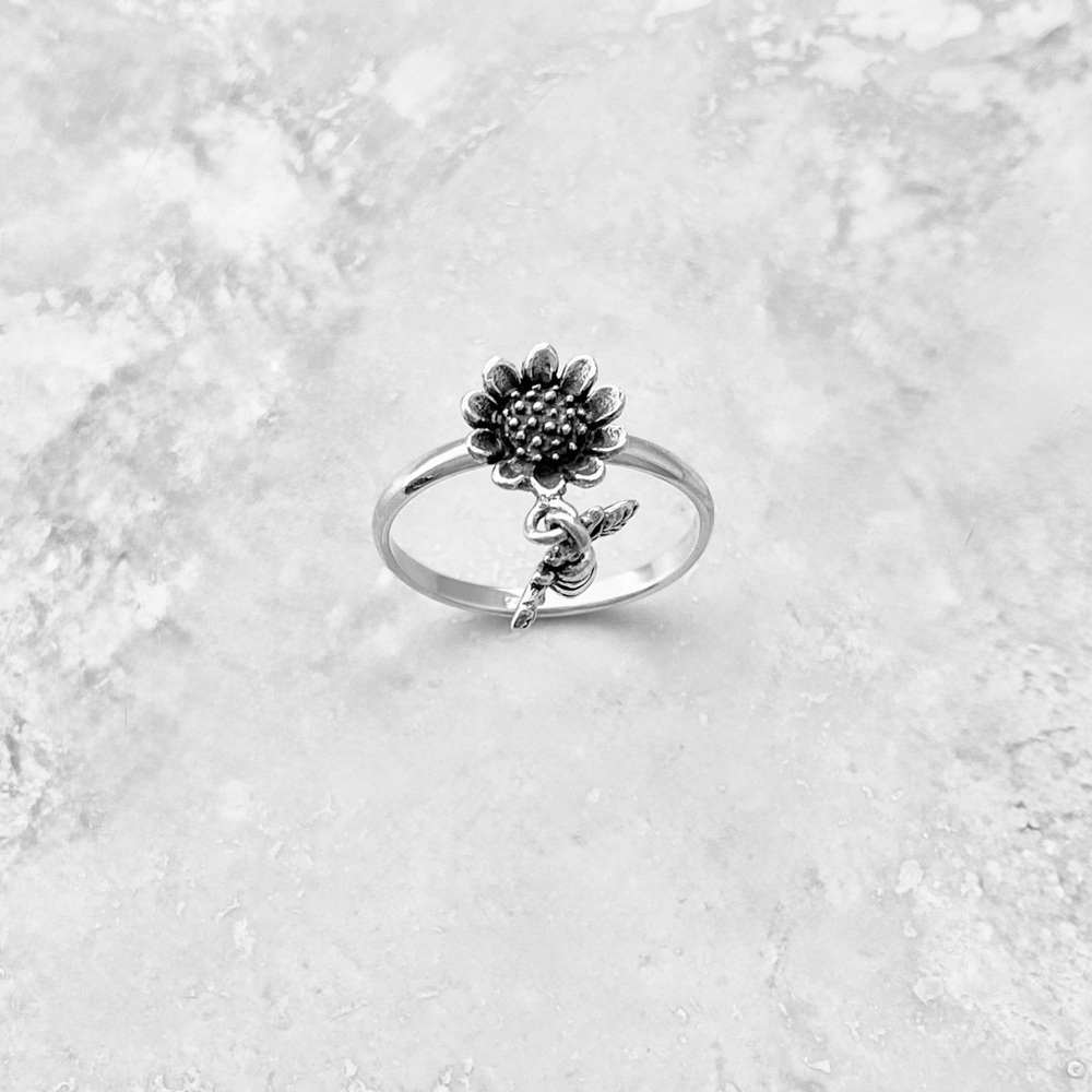 Silver Sunflower And Dangle Bumblebee Ring, Flowe… - image 8
